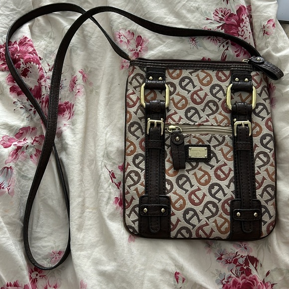 Etienne Aigner Crossbody Purse Leather Canvas Long - Picture 3 of 8